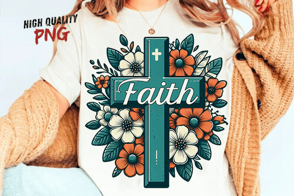 Faith Cross PNG, Christian Quotes PNG for T-Shirt Designs